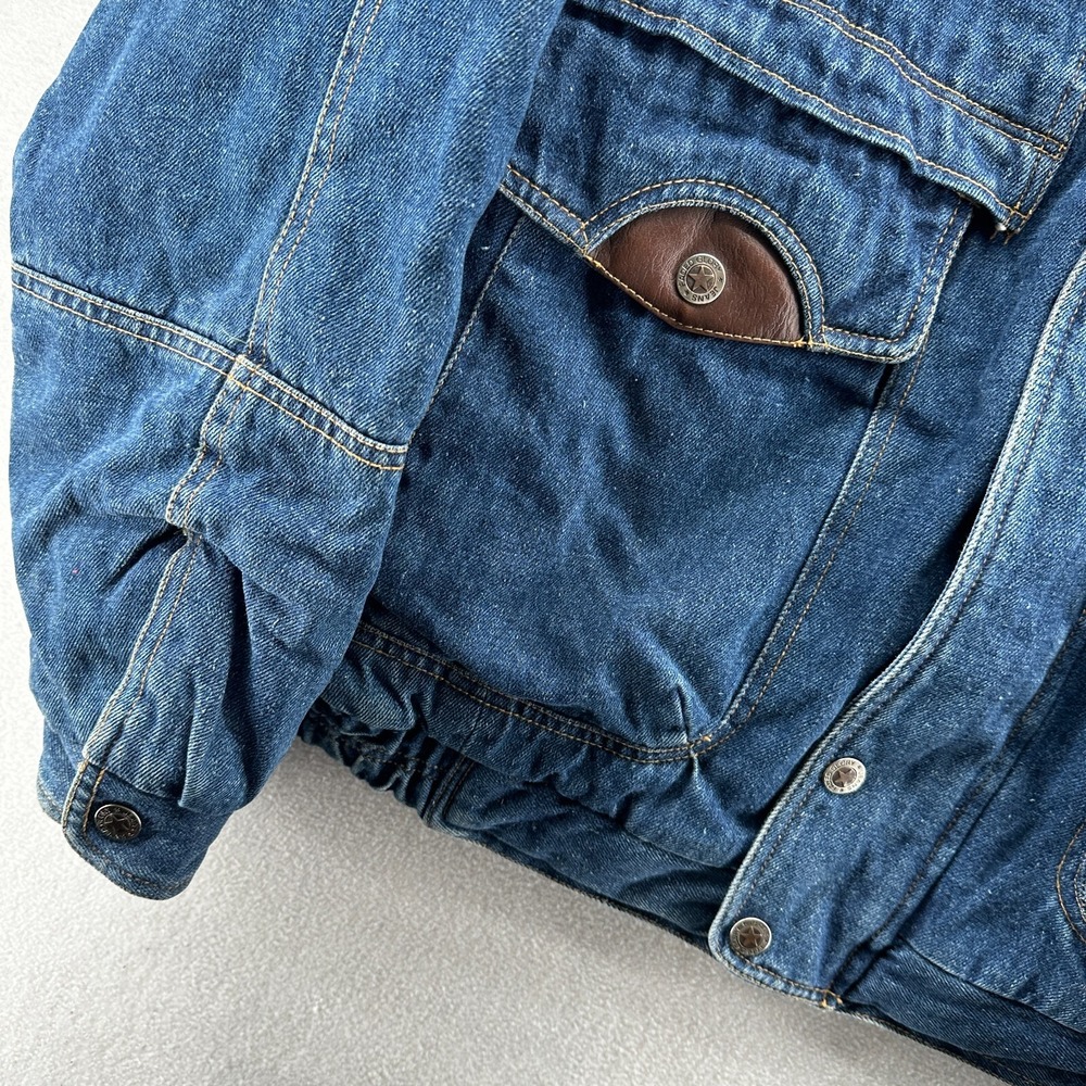 Vintage Faded Glory Denim Chore‎ Coat Men's Large Thermal Lined Leather Collar - Picture 8 of 16
